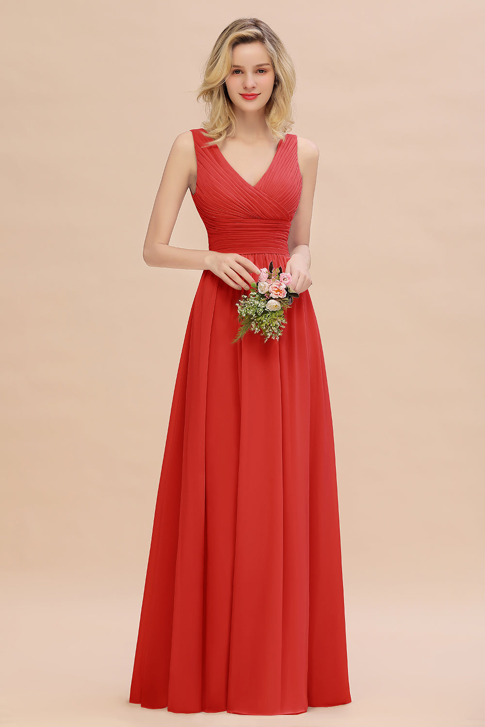 HellodayZ Women's Double V-Neck Bridesmaid Dress - Long Chiffon Evening Gown In Burnt Orange
