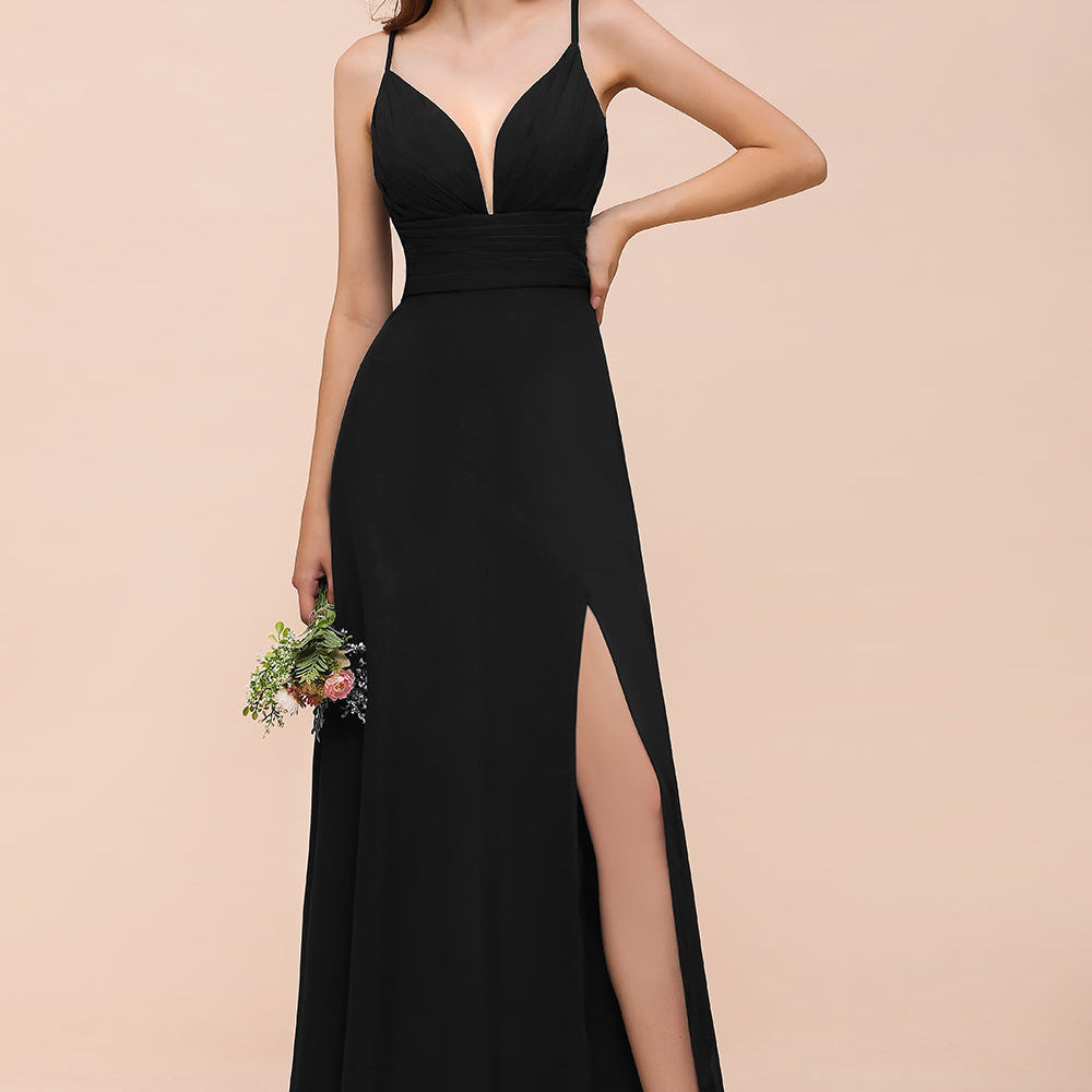 Elegant Black Long A-line Sweetheart Chiffon Bridesmaid Dress with Slit Elegant Black Long A-line Sweetheart Chiffon Bridesmaid Dress with Slit