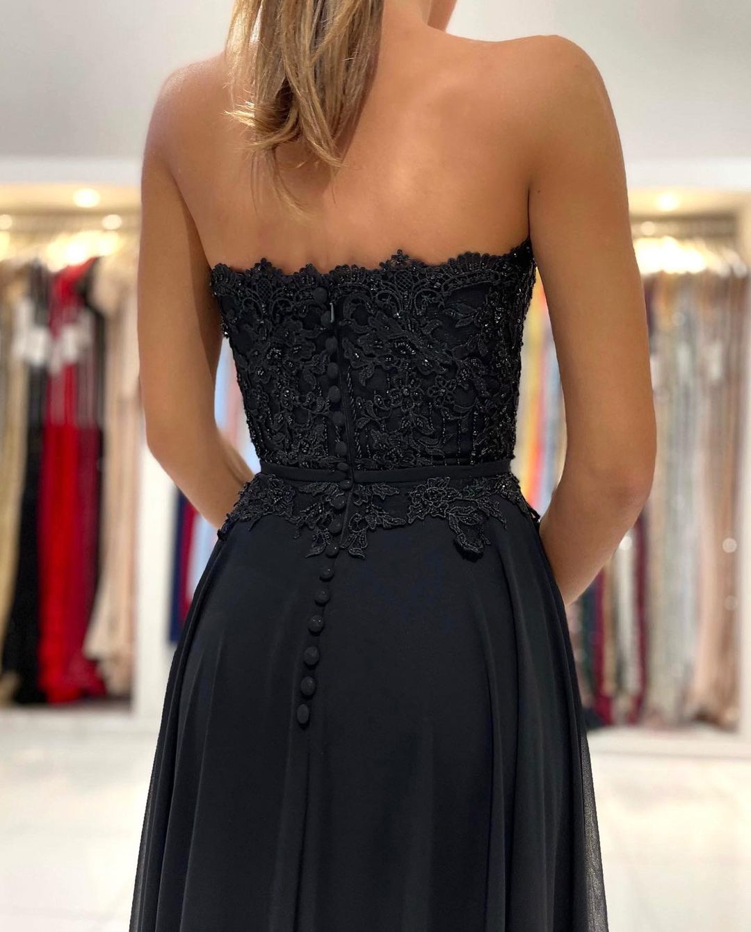 Elegant Black Long A-line Sweetheart Chiffon Prom Dress with Slit BIZTUNNEL Elegant Black Long A-line Sweetheart Chiffon Prom Dress with Slit BIZTUNNEL