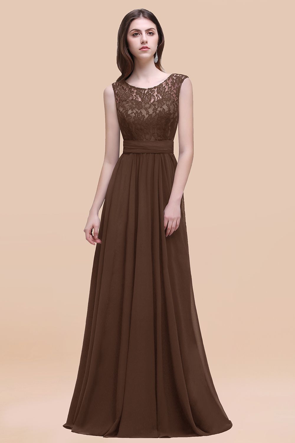 Elegant Dark Green A-line Chiffon Lace Scoop Long Bridesmaid Dress BIZTUNNEL Elegant Dark Green A-line Chiffon Lace Scoop Long Bridesmaid Dress BIZTUNNEL