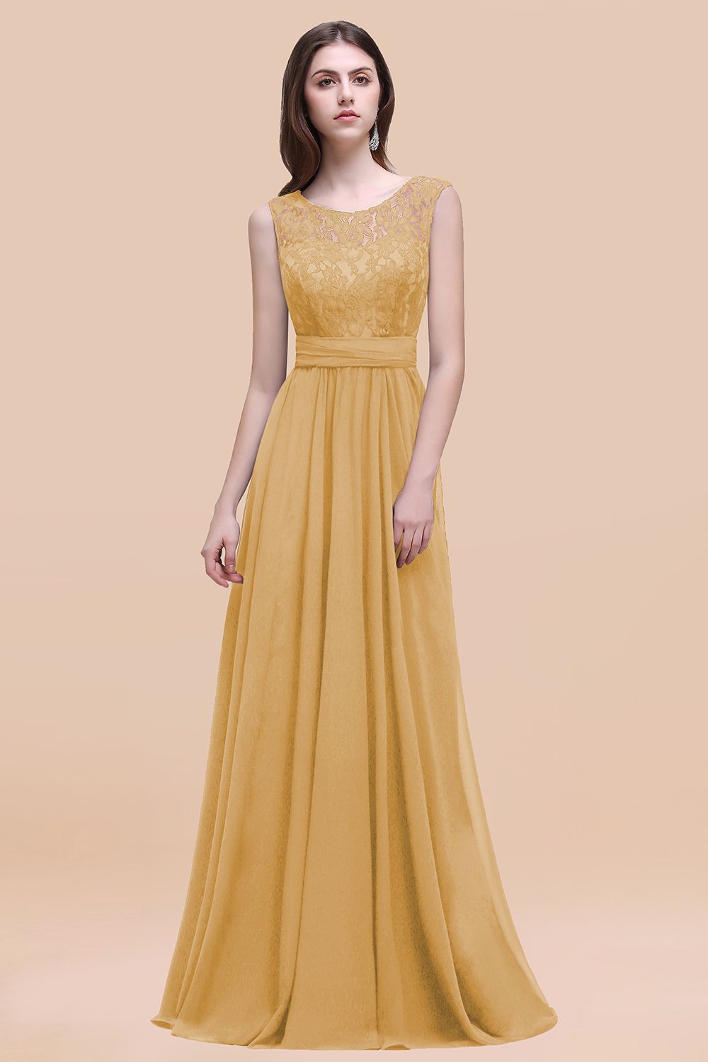 Elegant Dark Green A-line Chiffon Lace Scoop Long Bridesmaid Dress BIZTUNNEL Elegant Dark Green A-line Chiffon Lace Scoop Long Bridesmaid Dress BIZTUNNEL