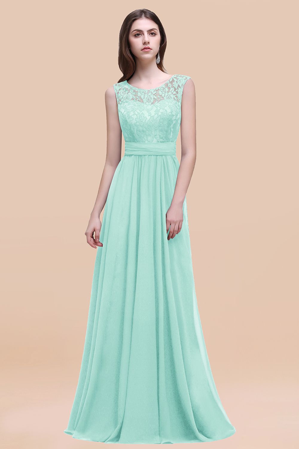 Elegant Dark Green A-line Chiffon Lace Scoop Long Bridesmaid Dress Elegant Dark Green A-line Chiffon Lace Scoop Long Bridesmaid Dress