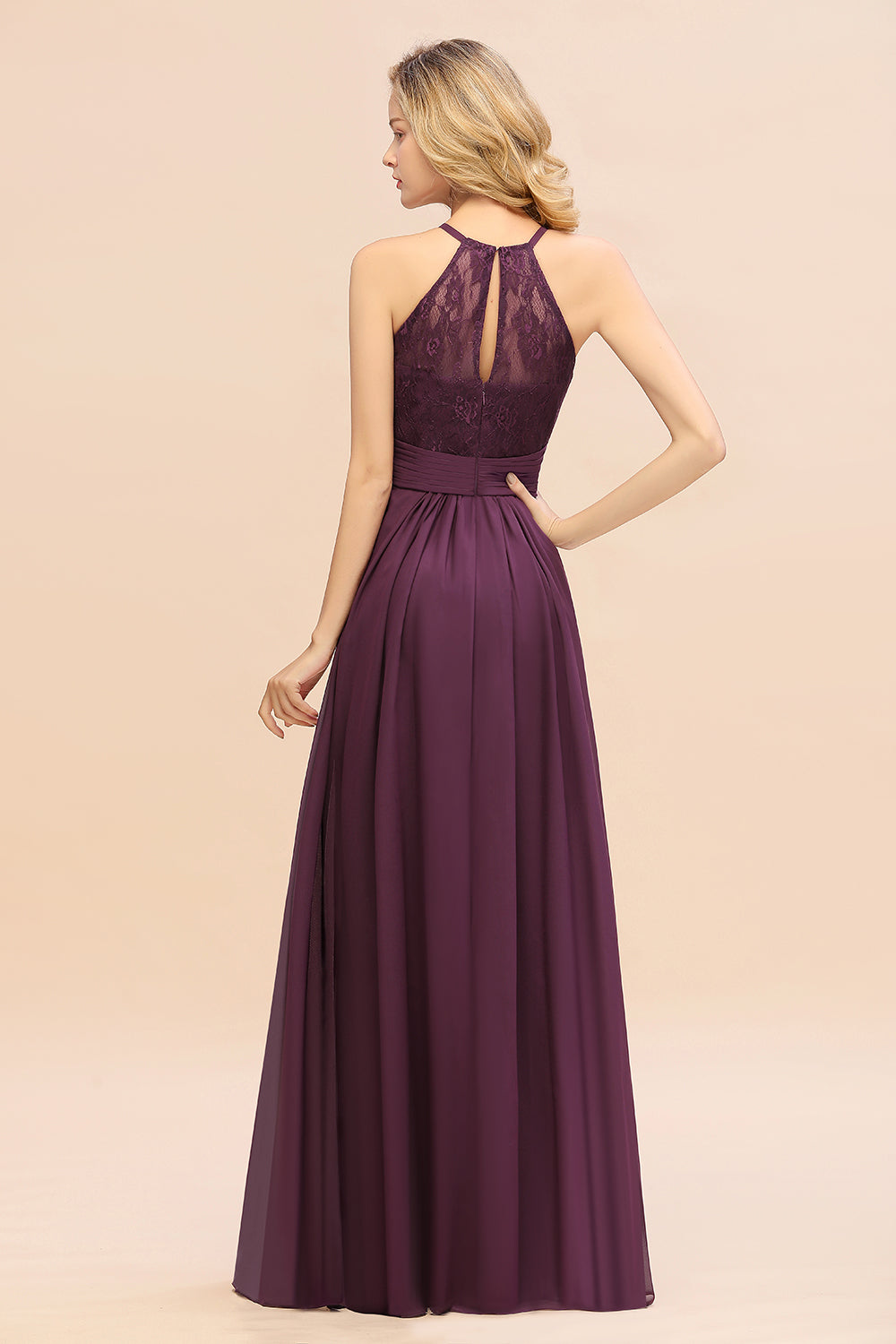 Ruched Bodice Evening Dress with Overlap Skirt Grape