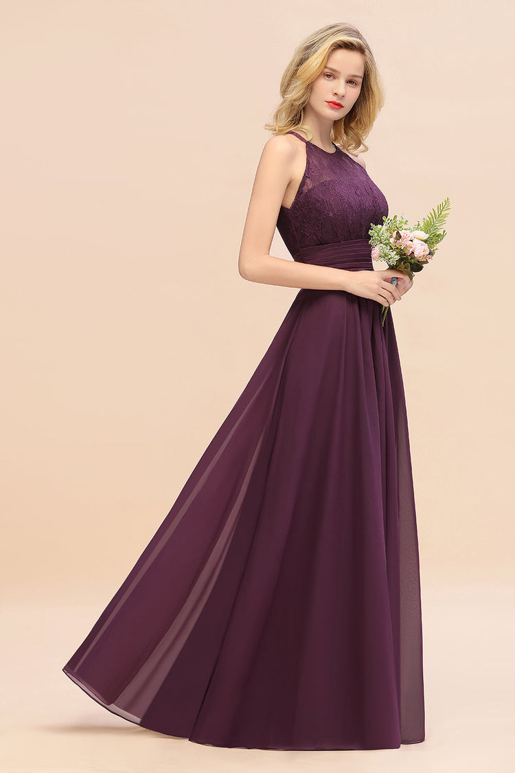 Lace Top Sheath Dress with Cascading Ruffles Grape