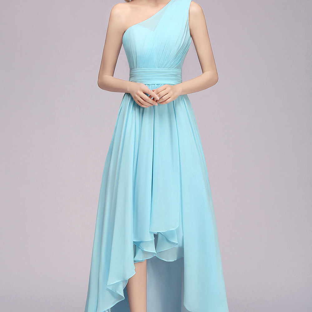Elegant High Low One Shoulder A-line Chiffon Bridesmaid Dresses – BIZTUNNEL