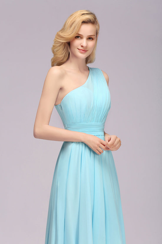 Elegant High Low One Shoulder A-line Chiffon Bridesmaid Dresses-BIZTUNNEL