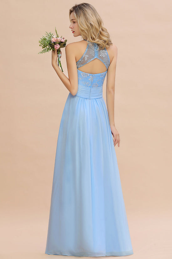 Carregar imagem no visualizador da galeria, Elegant Long A-line Appliques Halter Chiffon Bridesmaid Dress Online-BIZTUNNEL
