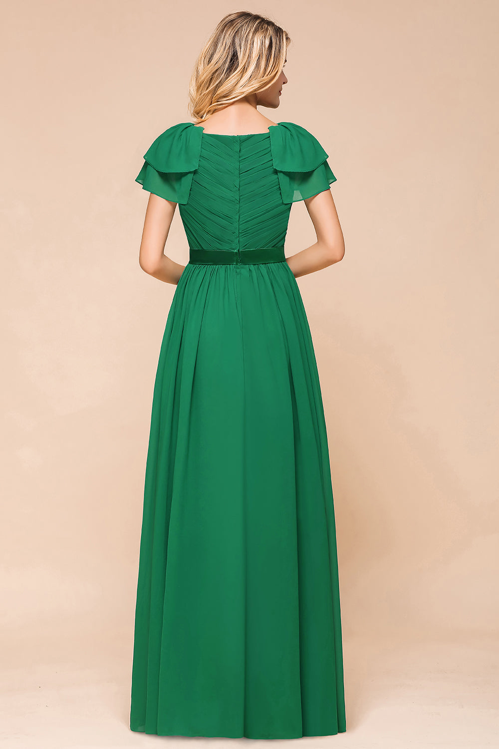Bateau Neckline Chiffon Ruched Floor-length Dress Orchid