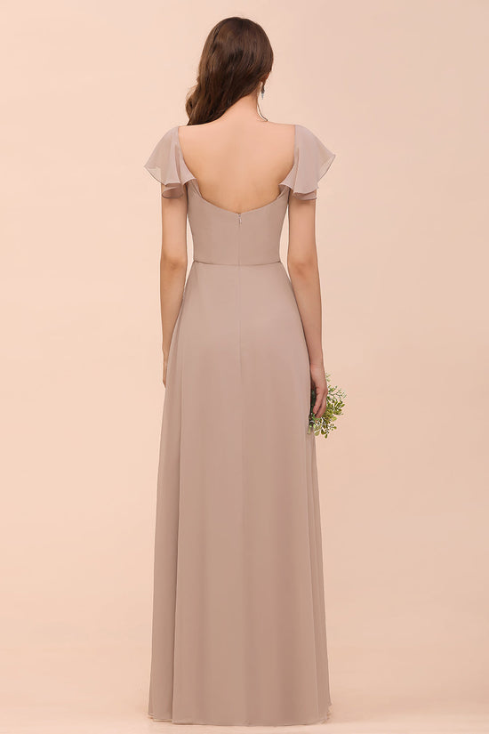Elegant Long A-line Chiffon Front Slit Chiffon Bridesmaid Dress with Slit-BIZTUNNEL