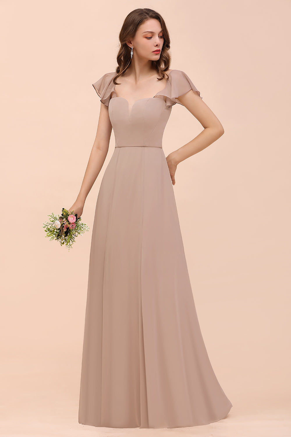 Elegant Long A-line Chiffon Front Slit Chiffon Bridesmaid Dress with S BIZTUNNEL Elegant Long A-line Chiffon Front Slit Chiffon Bridesmaid Dress with S BIZTUNNEL