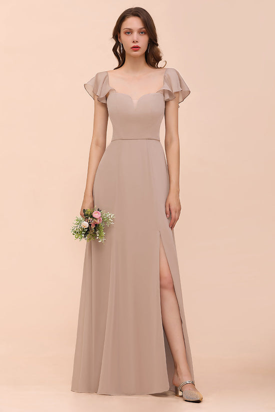 Elegant Long A-line Chiffon Front Slit Chiffon Bridesmaid Dress with Slit-BIZTUNNEL