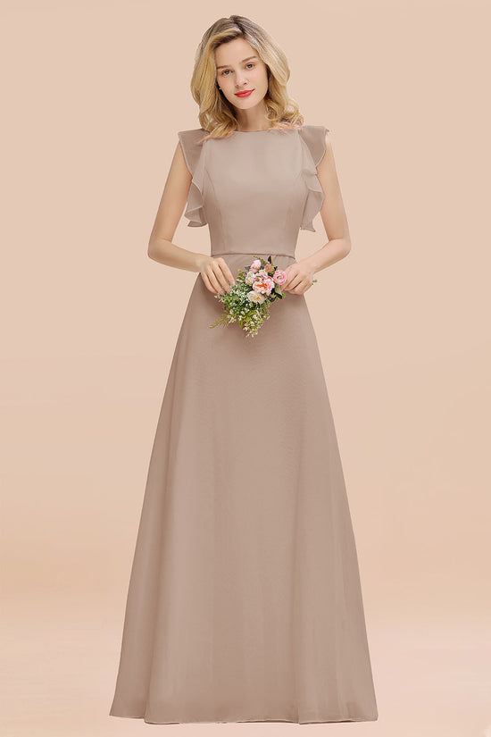 Elegant Long A-line Chiffon Jewel Sleeveless Bridesmaid Dress-BIZTUNNEL