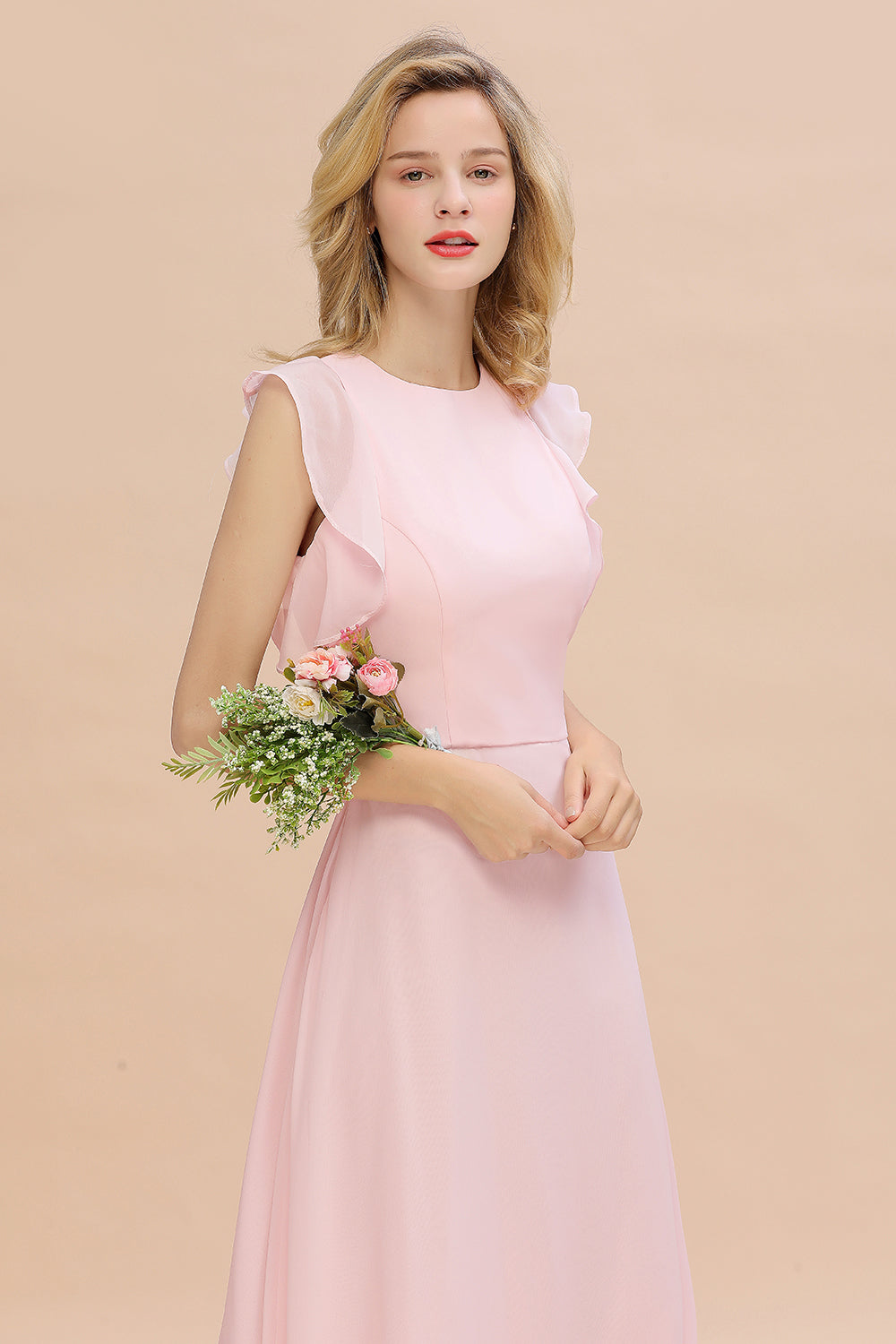 Elegant Long A-line Chiffon Jewel Sleeveless Bridesmaid Dress-BIZTUNNEL
