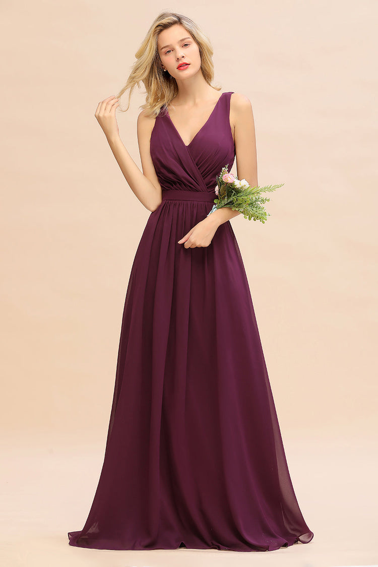 A-Line Short Sleeve Chiffon V-Neck Bridesmaid Dress in Dusk main image 0