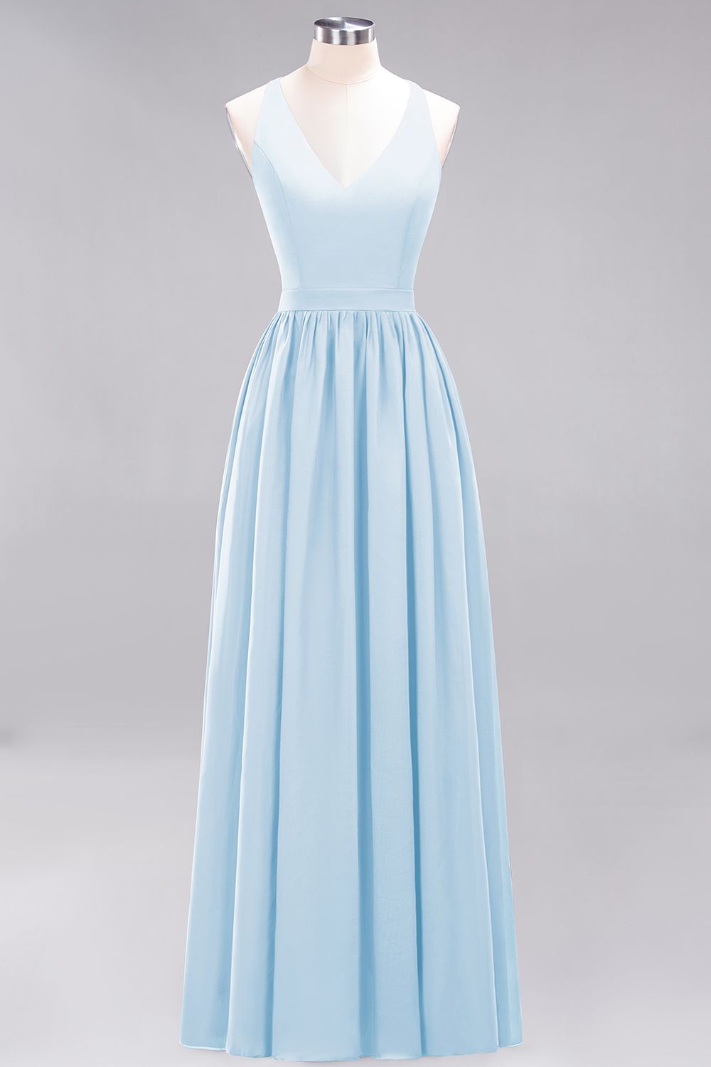 Elegant Long A-line Chiffon V-Neck Chiffon Bridesmaid Dress-BIZTUNNEL