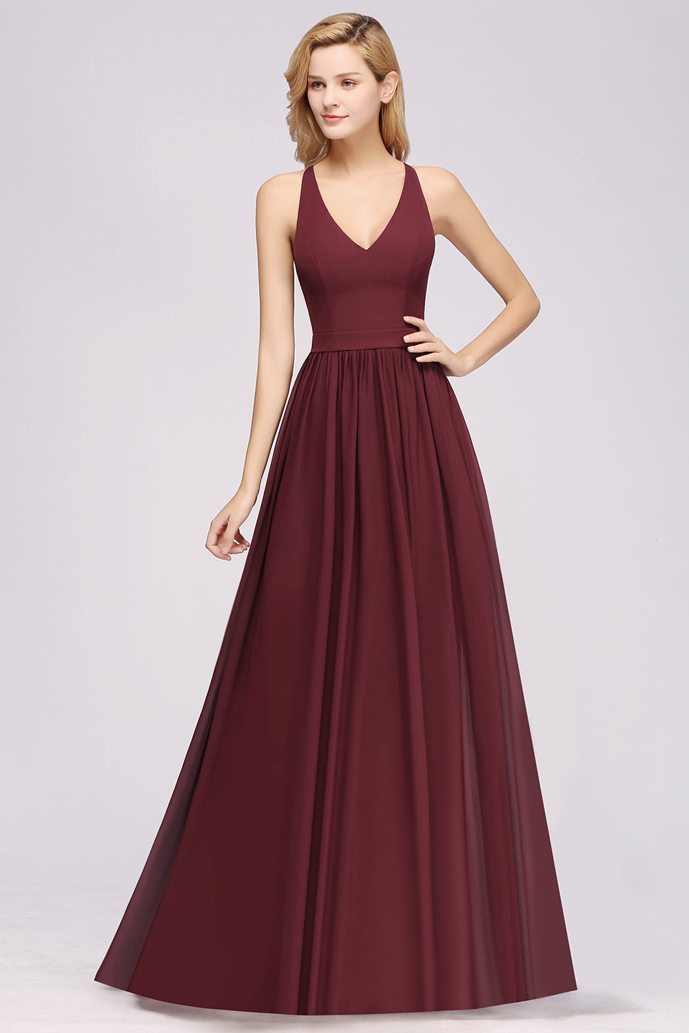 Elegant Long A-line Chiffon V-Neck Chiffon Bridesmaid Dress Elegant Long A-line Chiffon V-Neck Chiffon Bridesmaid Dress