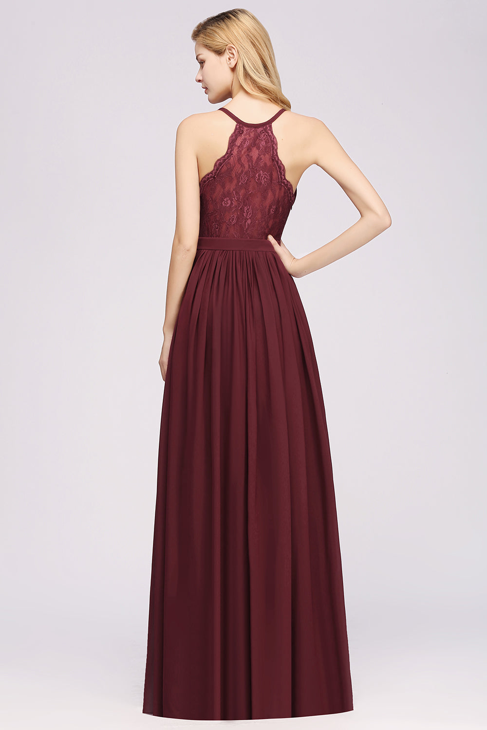 Elegant Long A-line Chiffon V-Neck Chiffon Bridesmaid Dress-BIZTUNNEL
