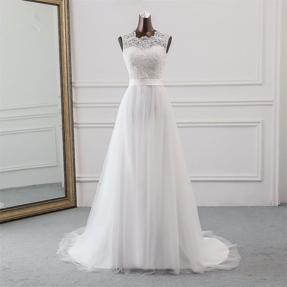 A-Line Jewel Neckline Tulle Dress Mulberry