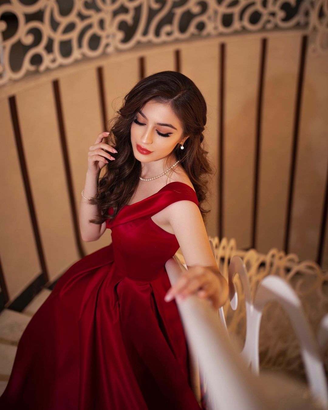 Elegant Long A-line Off-the-shoulder Satin Red Prom Dress-BIZTUNNEL