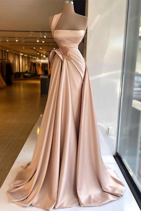 Elegant Long A-Line One Shoulder Appliques Lace Beading Prom Dress-BIZTUNNEL