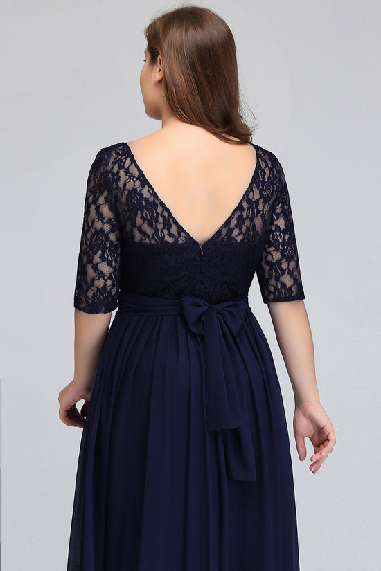 Load image into Gallery viewer, Elegant Long A-line Open Back Plus Size Bridesmaid Dresses with Sleeves-BIZTUNNEL

