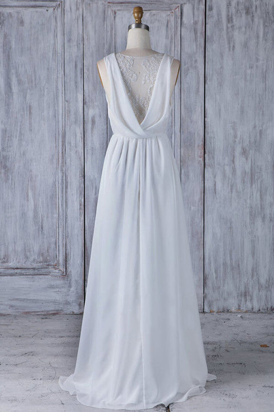 Elegant Long A-line Ruffle Lace Chiffon Wedding Dress-BIZTUNNEL