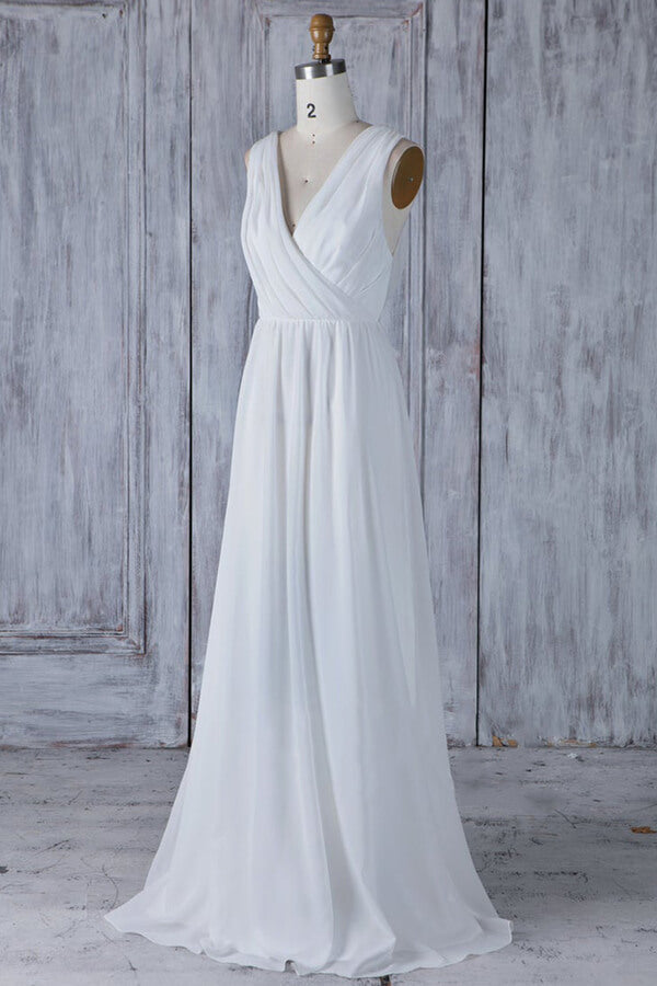 Elegant Long A-line Ruffle Lace Chiffon Wedding Dress-BIZTUNNEL