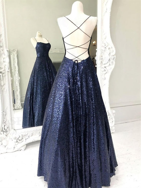 Elegant Long A-line Strapless Sequined Open Back Formal Prom Dresses-BIZTUNNEL