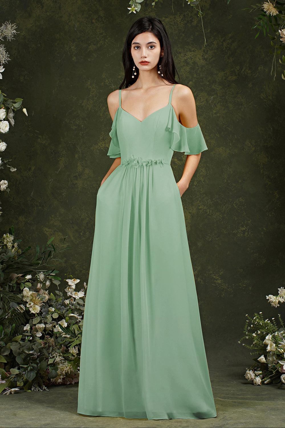 A-Line Elegant Sleeveless Sweetheart Floor-Length Chiffon Bridesmaid Dresses