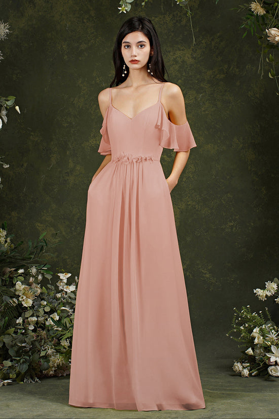 Load image into Gallery viewer, Elegant Long A-line Sweetheart Backless Chiffon Bridesmaid Dress With Pockets-BIZTUNNEL
