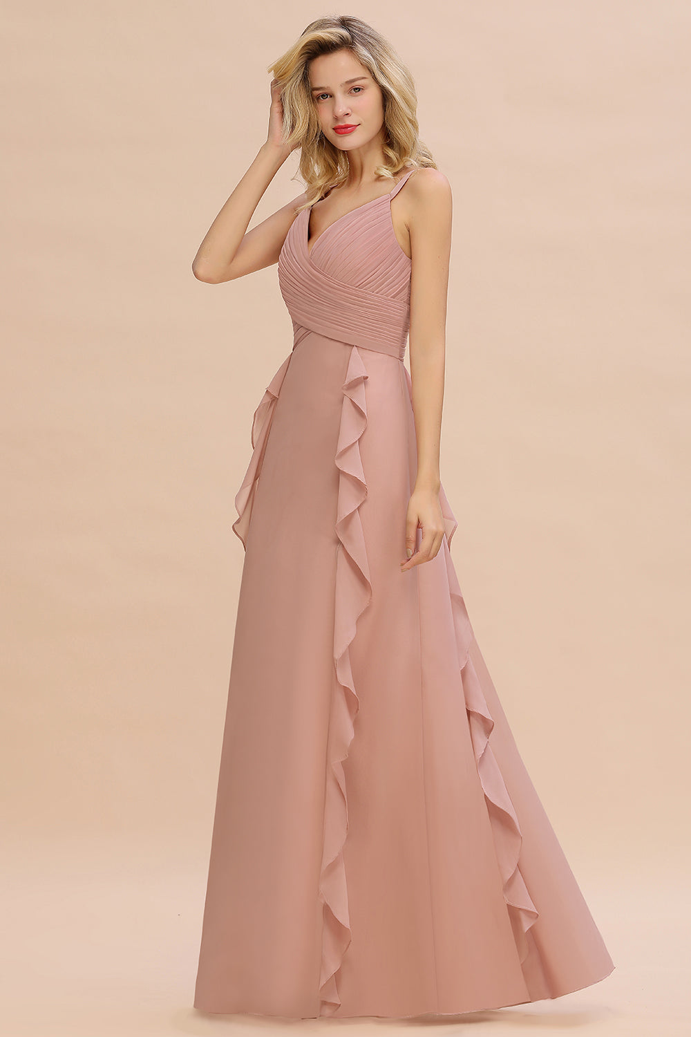 Elegant Long A-line Sweetheart Spaghetti Straps Chiffon Bridesmaid Dre