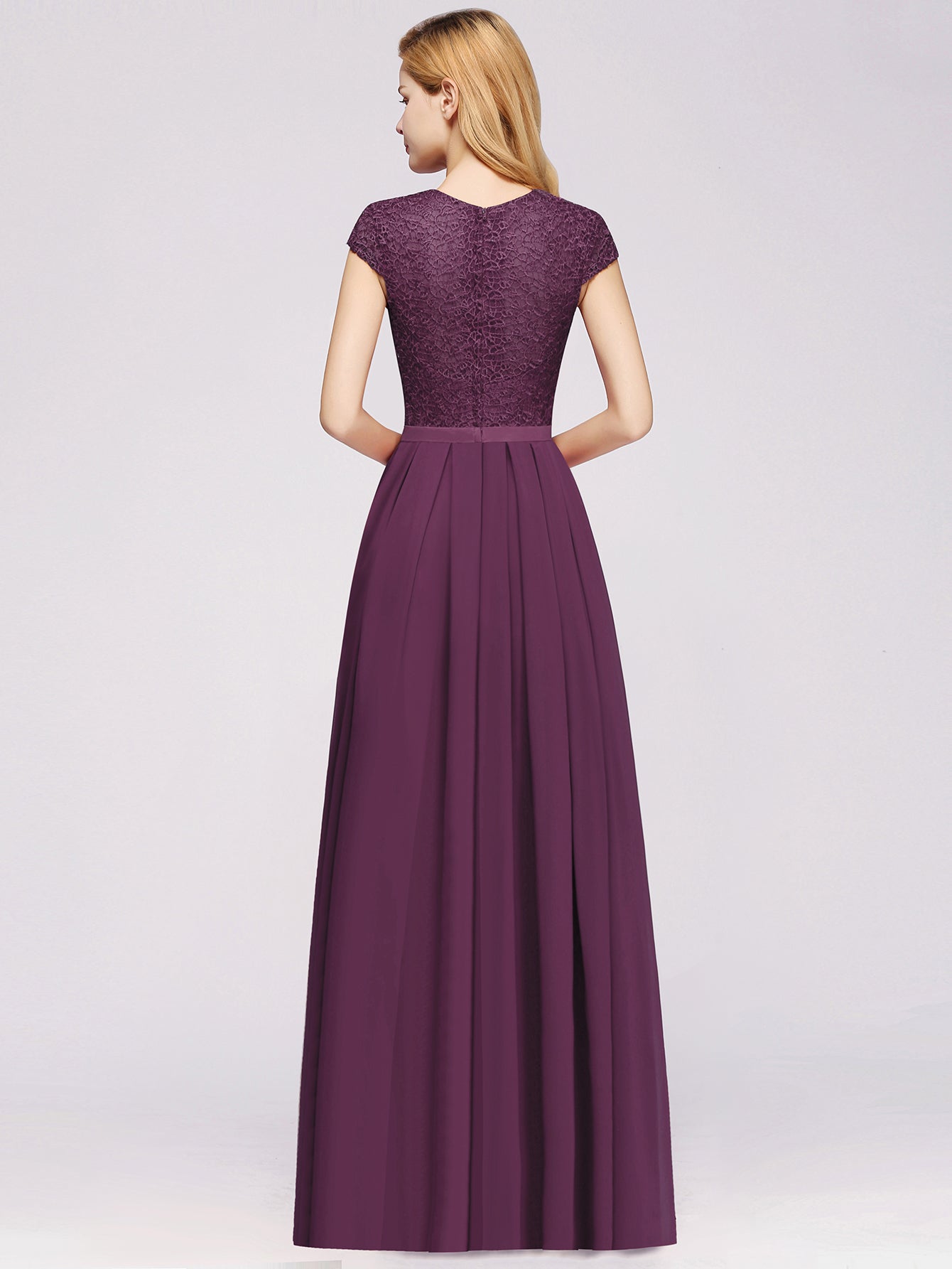 Elegant Long A-line Tulle Floral Lace Bridesmaid Dress with Cap Sleeves Elegant Long A-line Tulle Floral Lace Bridesmaid Dress with Cap Sleeves