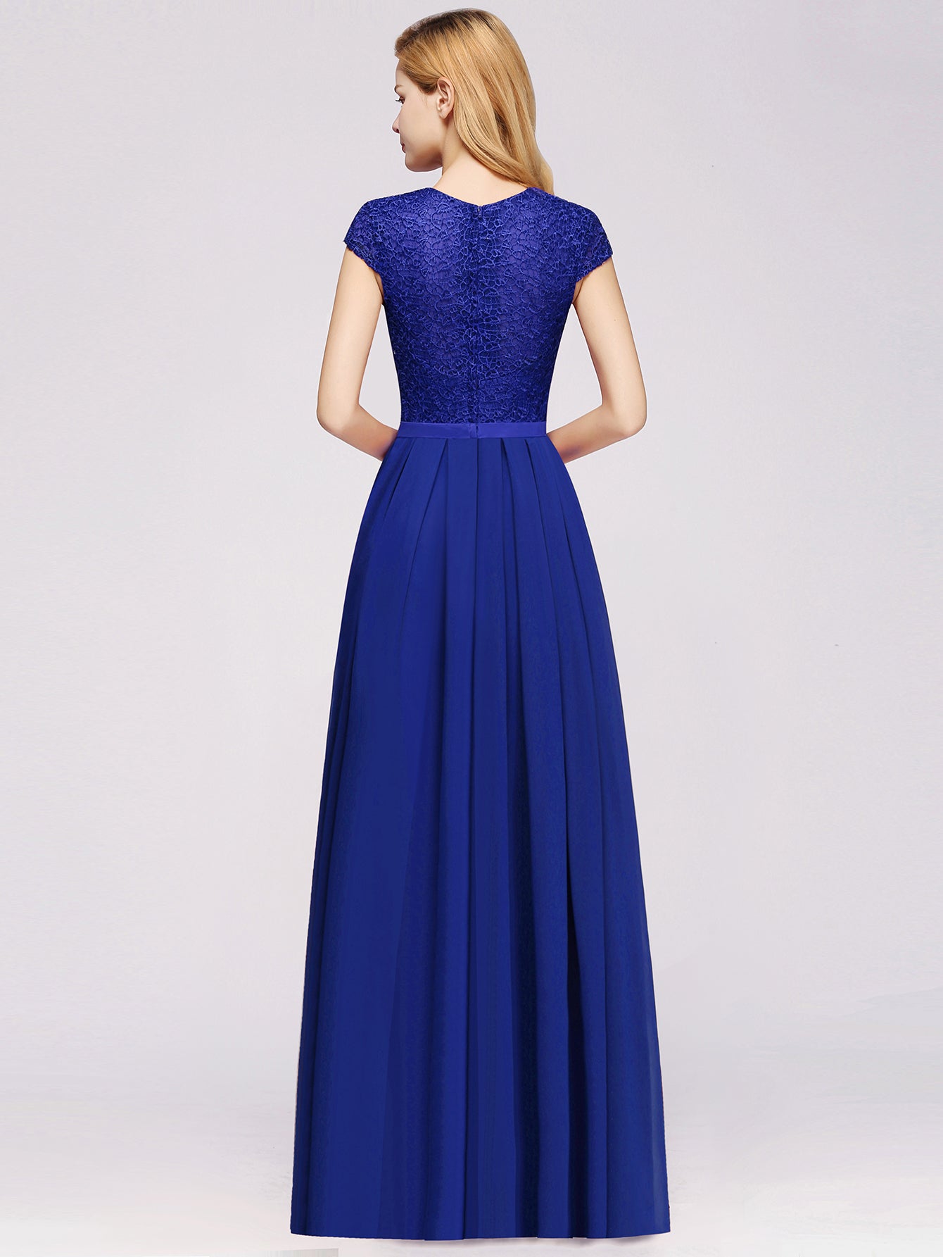 Elegant Long A-line Tulle Floral Lace Bridesmaid Dress with Cap Sleeves Elegant Long A-line Tulle Floral Lace Bridesmaid Dress with Cap Sleeves