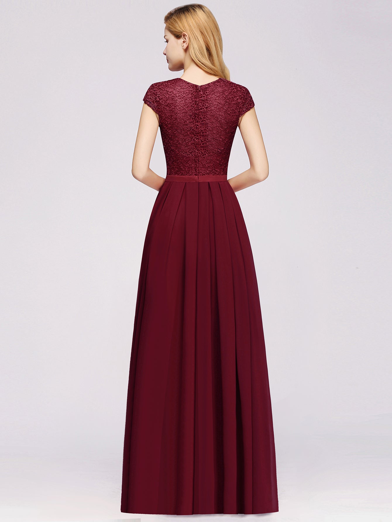 elegant maxi long lace cap sleeve bridesmaid dress Graceful Taupe Lace & Chiffon Cap Sleeve Bridesmaid Dress