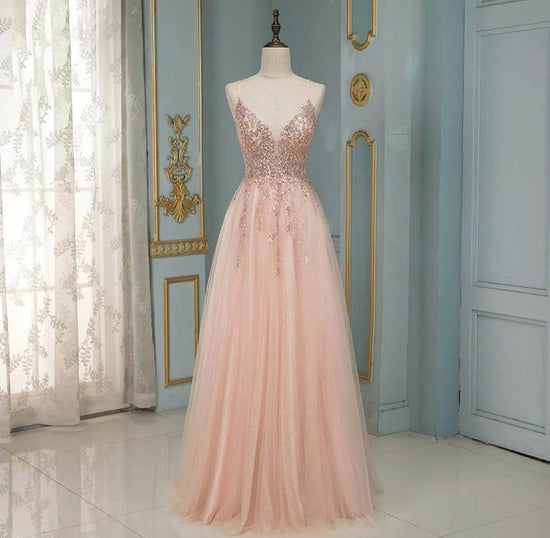 A Line Crew White Tulle Backless Prom Dress with Appliques LBQ0375 main image 1