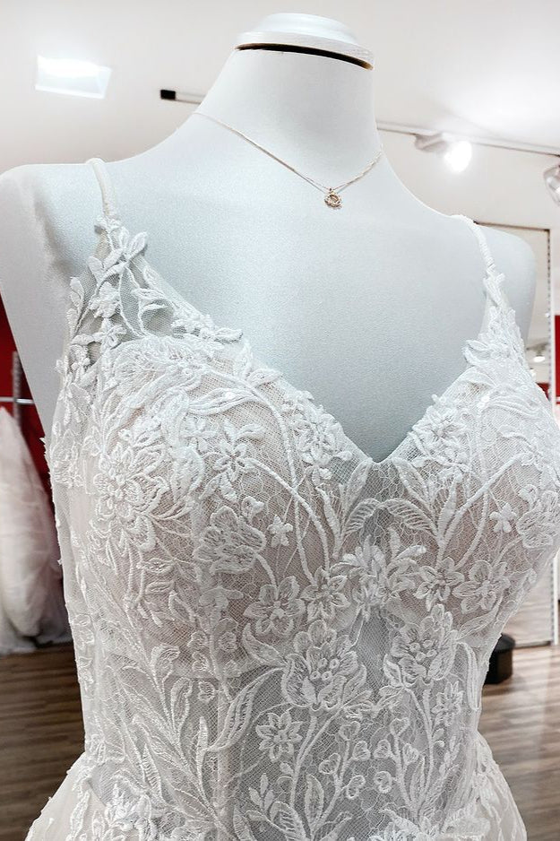 Ivory A-Line Spaghetti Straps Corset Lace Tulle Long Wedding Dress