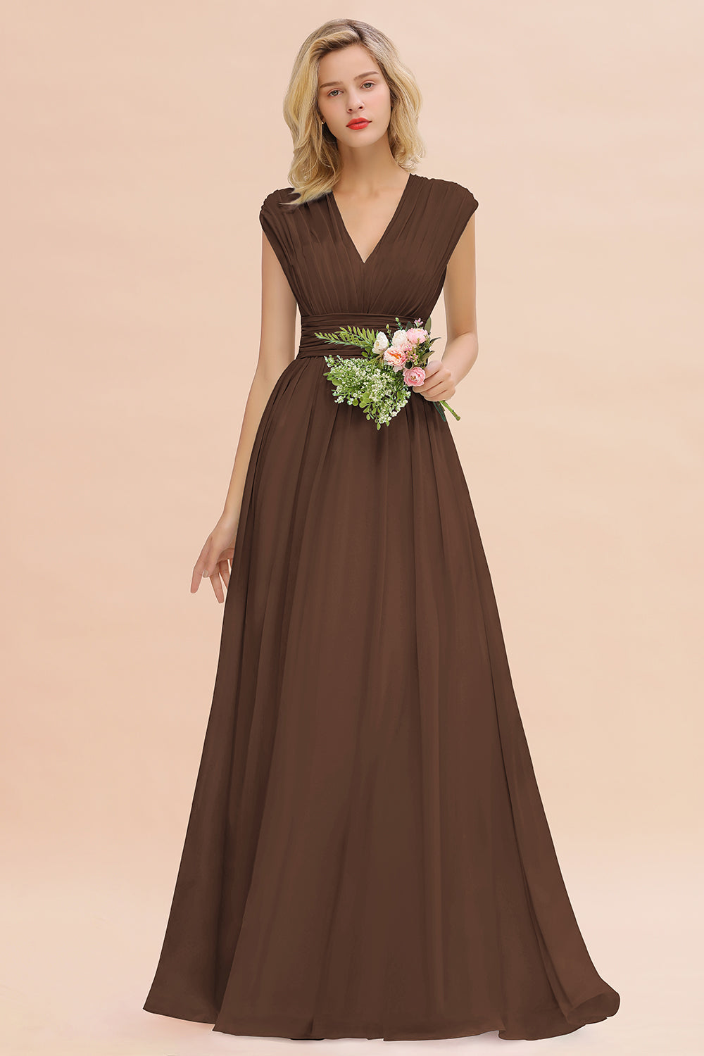 Elegant Long Chiffon V-Neck Sleeveless A-line Bridesmaid Dress – BIZTUNNEL