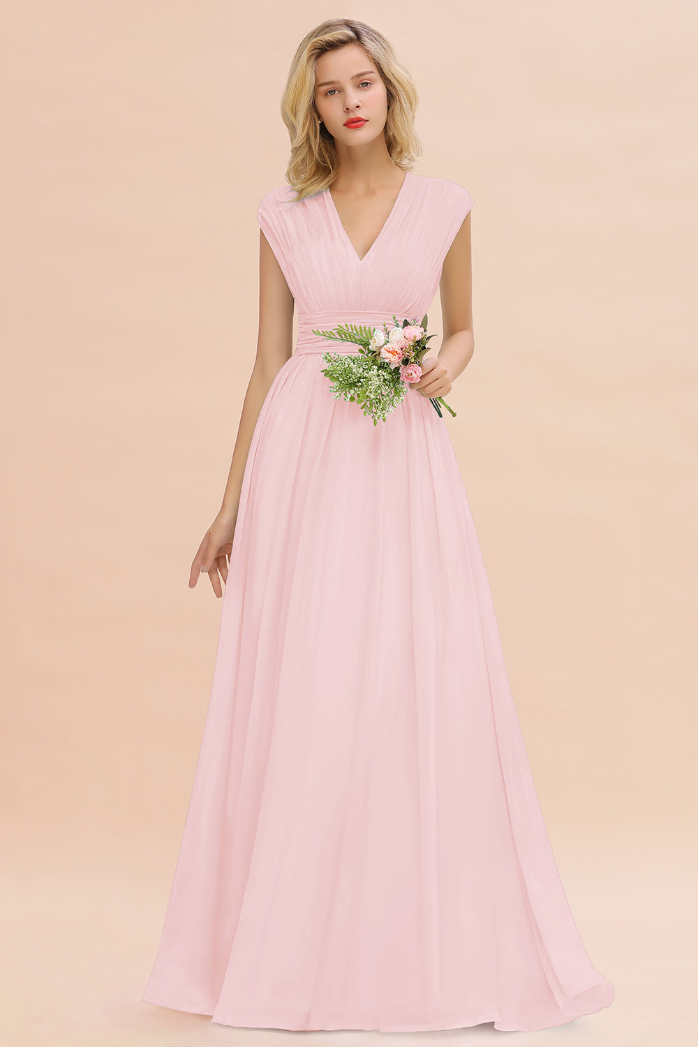 thumbnail image 2 of Martini Olive Chiffon Bridesmaid Dress A-Line Maxi Flutter Sleeve 2 of 13