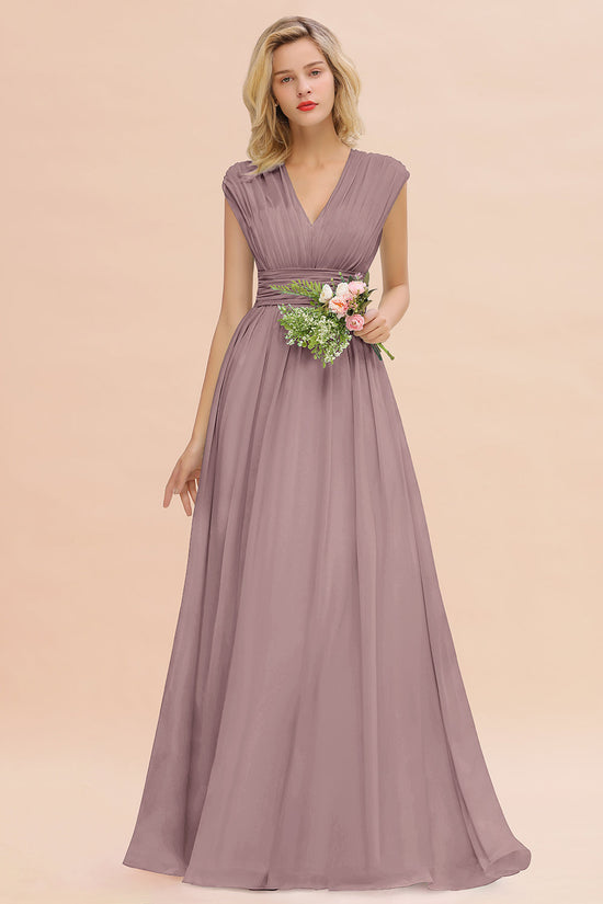 Load image into Gallery viewer, Elegant Long Chiffon V-Neck Sleeveless A-line Bridesmaid Dress-BIZTUNNEL
