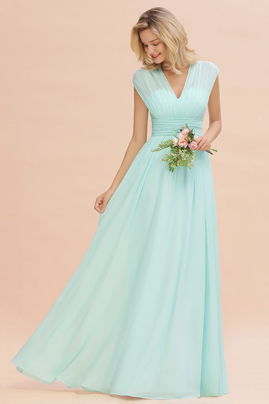 Load image into Gallery viewer, Elegant Long Chiffon V-Neck Sleeveless A-line Bridesmaid Dress-BIZTUNNEL

