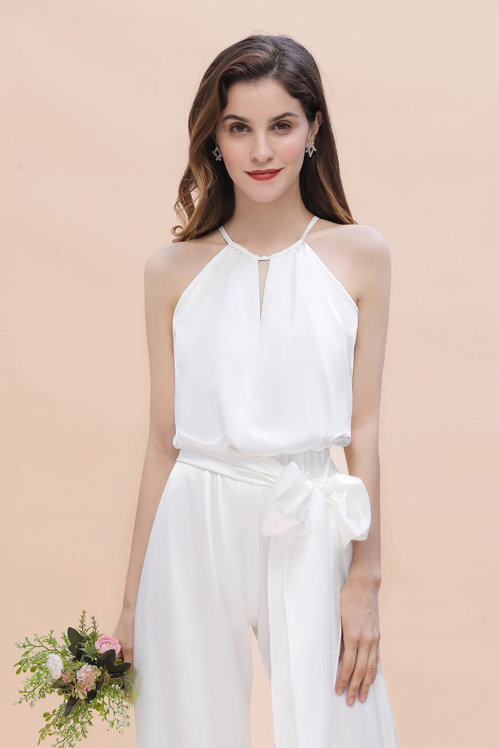 bridesmaid dress pantsuit Missacc Dusty Blue Bridesmaid Jumpsuit/Pantsuit Elegant Bridesmaid Dresses With Sash