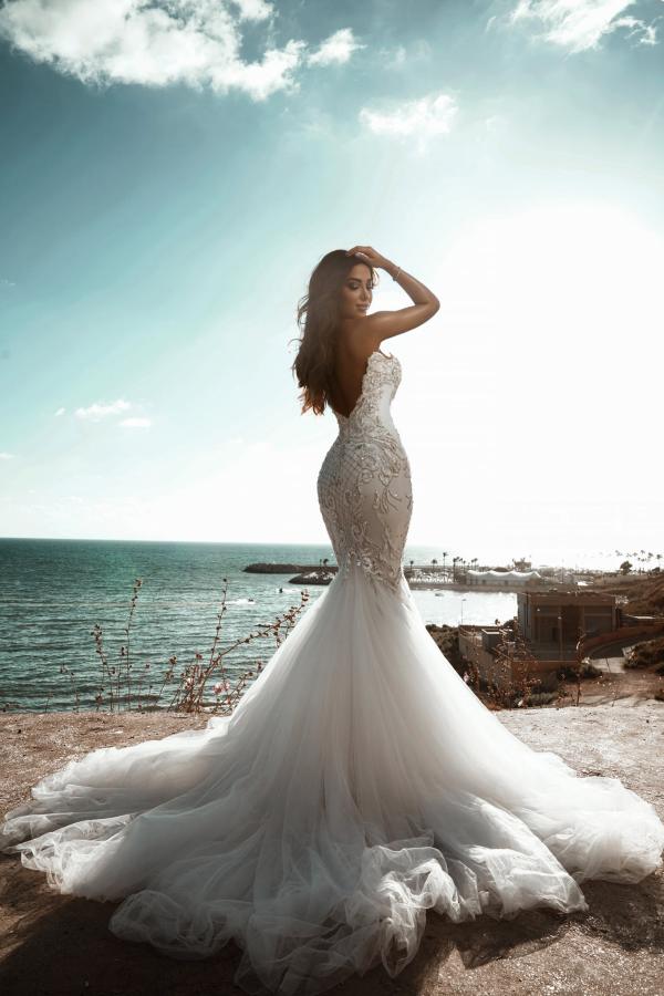 Elegant Long Meramid Sweetheart Backless Tulle Wedding Dress with Appliques Lace-BIZTUNNEL
