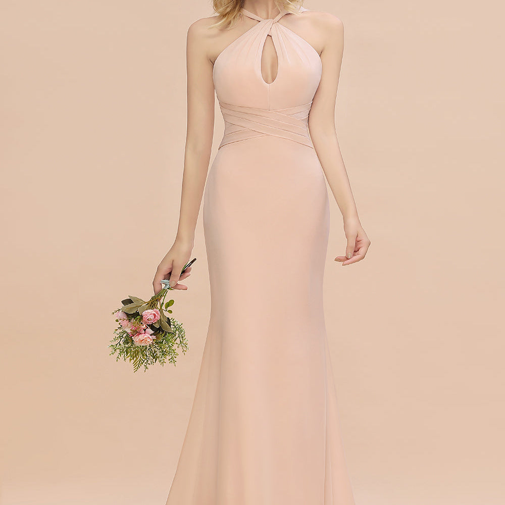 Elegant Long Mermaid Halter Keyhole Backless Chiffon Bridesmaid Dresses Elegant Long Mermaid Halter Keyhole Backless Chiffon Bridesmaid Dresses