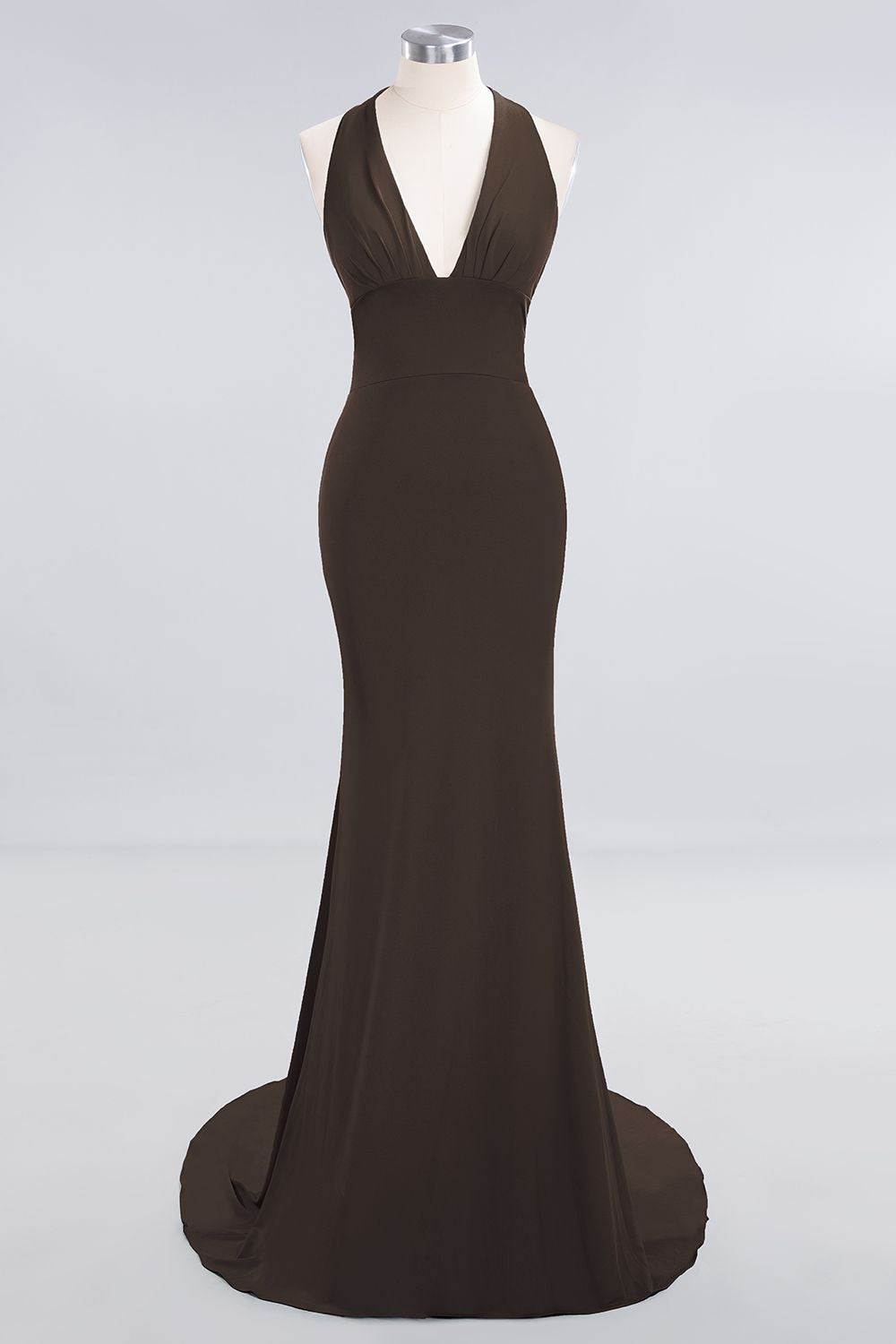 Elegant Long Mermaid Halter Sleeveless V-neck Prom Dress