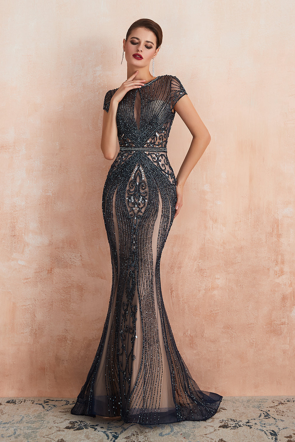 Carregar imagem no visualizador da galeria, Elegant Long Mermaid Jewel Beading Tulle Evening Dress-BIZTUNNEL
