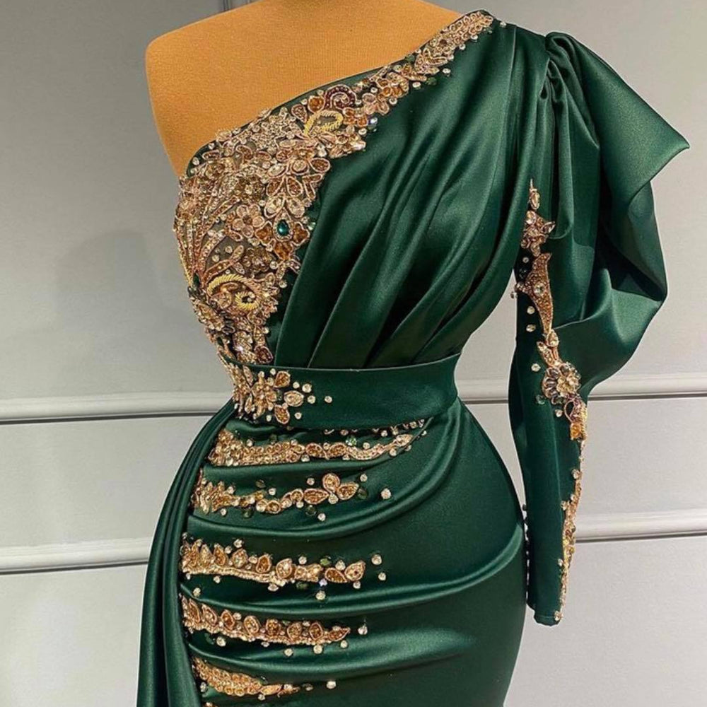 Elegant Long Mermaid One Shoulder Dark Green Prom Dress Elegant Long Mermaid One Shoulder Dark Green Prom Dress