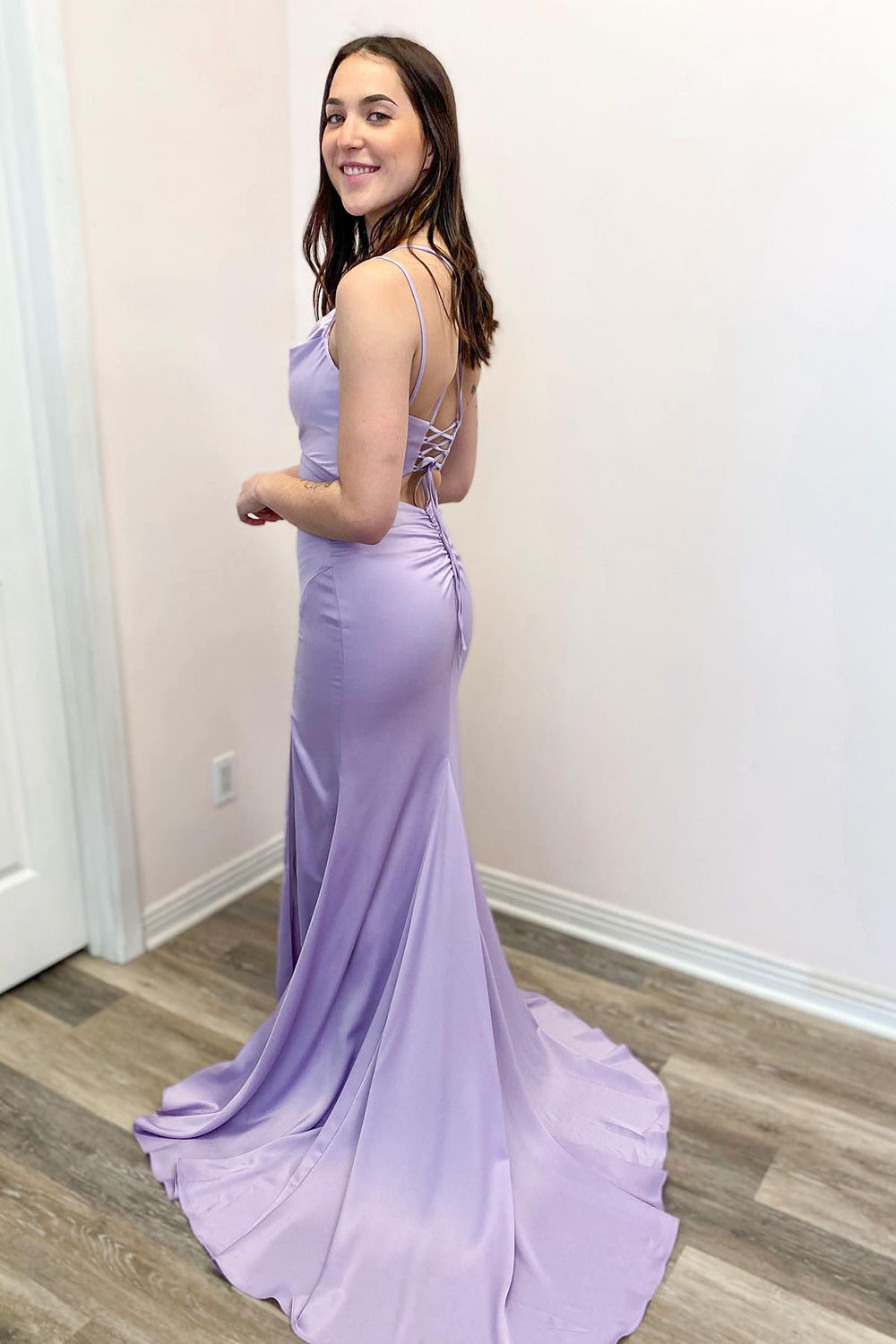 Elegant Long Mermaid Spaghetti Straps Backless Prom Dress With Slit-BIZTUNNEL