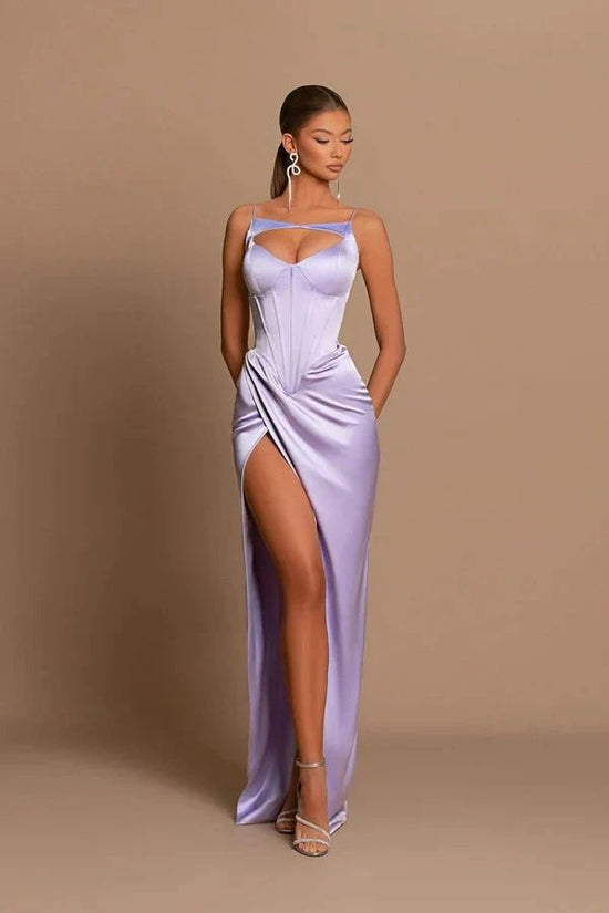 Carregar imagem no visualizador da galeria, Elegant Long Mermaid Spaghetti Straps Satin Formal Prom Dress with Slit-BIZTUNNEL
