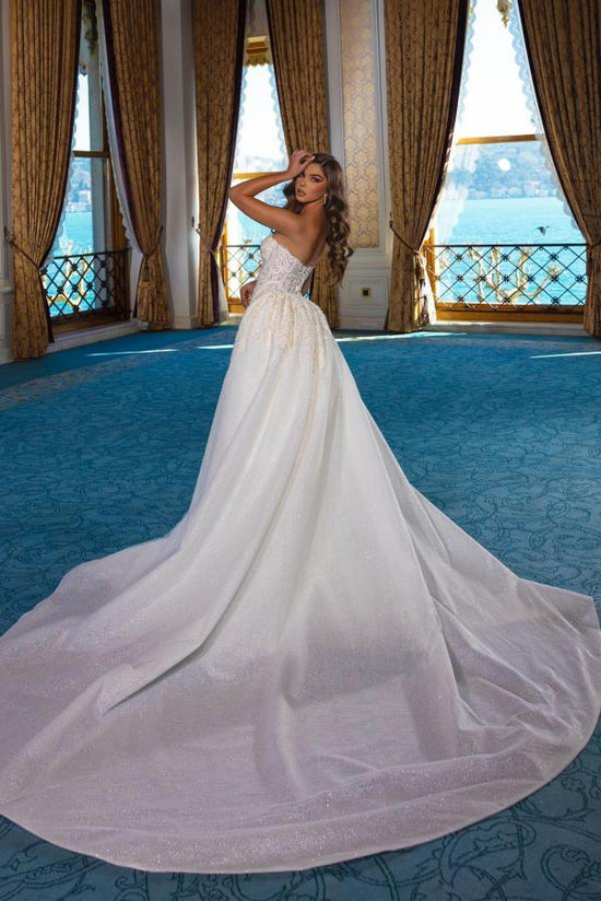 Elegant Long Mermaid Sweetheart Lace Wedding Dress with Detachable Train-BIZTUNNEL