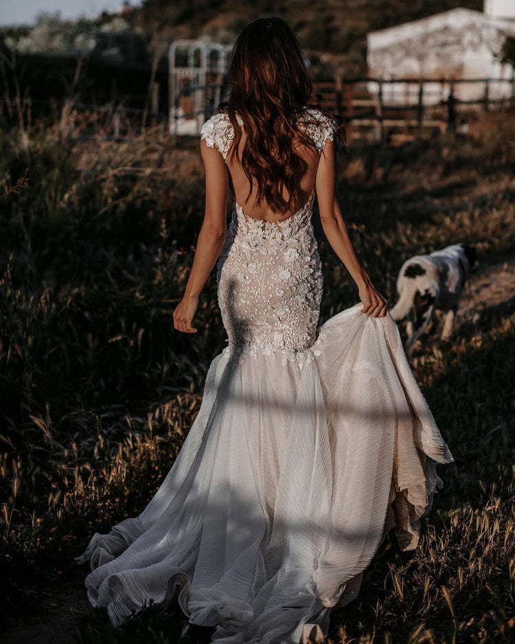 Elegant Long Mermaid Sweetheart Tulle Lace Evening Dresses main image 1